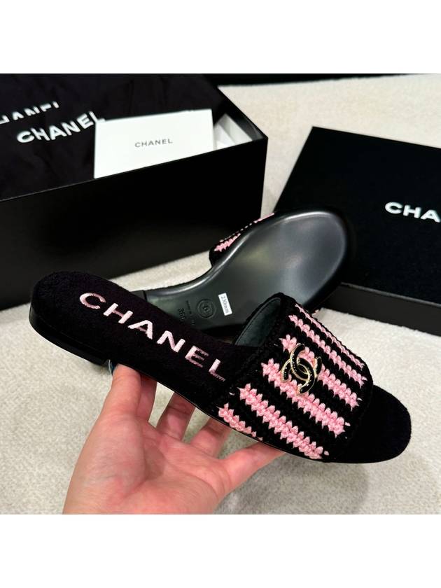 Mule slippers crochet black pink camel CC logo decoration - CHANEL - BALAAN 3