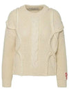 Crew Neck Golden Wool Cable Knit Top Ivory - GOLDEN GOOSE - BALAAN 2