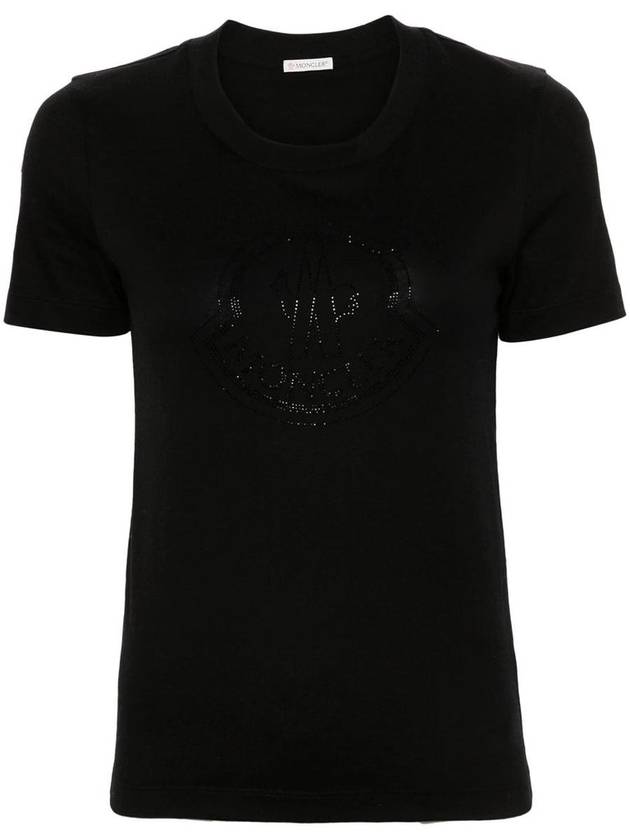 Crystal Logo Short Sleeve T Shirt Black - MONCLER - BALAAN 1