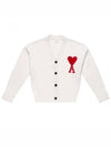 Intarsia Big Heart Logo Oversized Virgin Wool Cardigan White - AMI - BALAAN 2