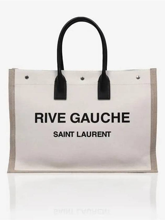 Rive Gauche Cotton Linen Tote Bag Ivory - SAINT LAURENT - BALAAN.