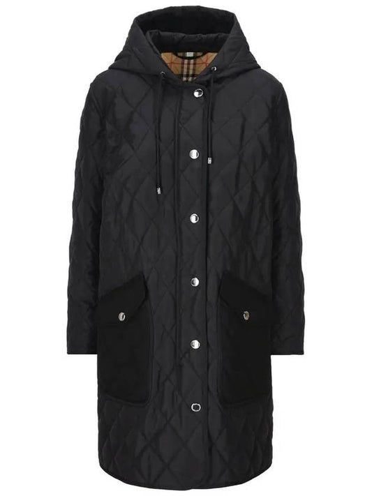 Women's Diamond Quilted Hoodie Single Coat Black - BURBERRY - BALAAN 2