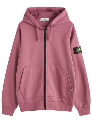 Cotton Fleece Garment Dyed Zip Up Hoodie Onion Rose - STONE ISLAND - BALAAN 1