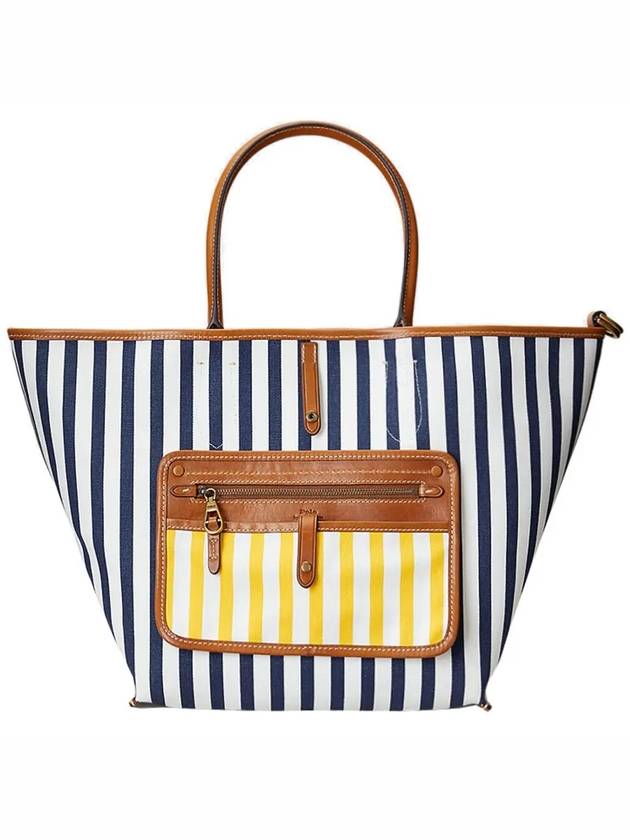 Striped Canvas Medium Tote Bag Yellow - POLO RALPH LAUREN - BALAAN 5