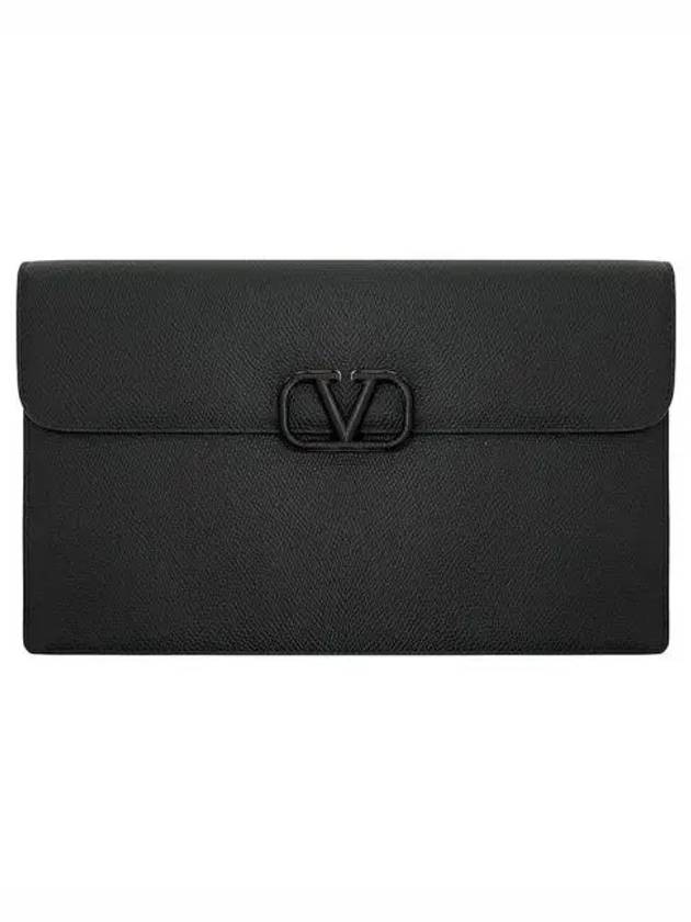 Women's V Logo Leather Clutch Bag Black - VALENTINO - BALAAN 2