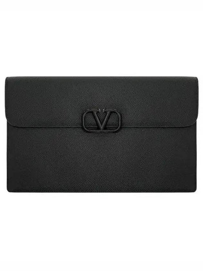 Women's V Logo Leather Clutch Bag Black - VALENTINO - BALAAN 2