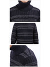 Men's Striped Cable Wool Turtleneck Black - SAINT LAURENT - BALAAN 5