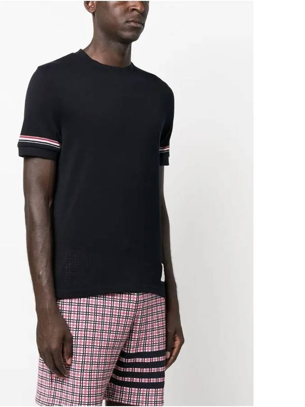 Striped Detail Crew Neck Cotton Short Sleeve T-Shirt Navy - THOM BROWNE - BALAAN 5