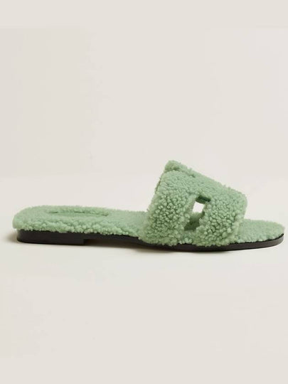 Oran Shearling Sandals Women's Mint - HERMES - BALAAN 2