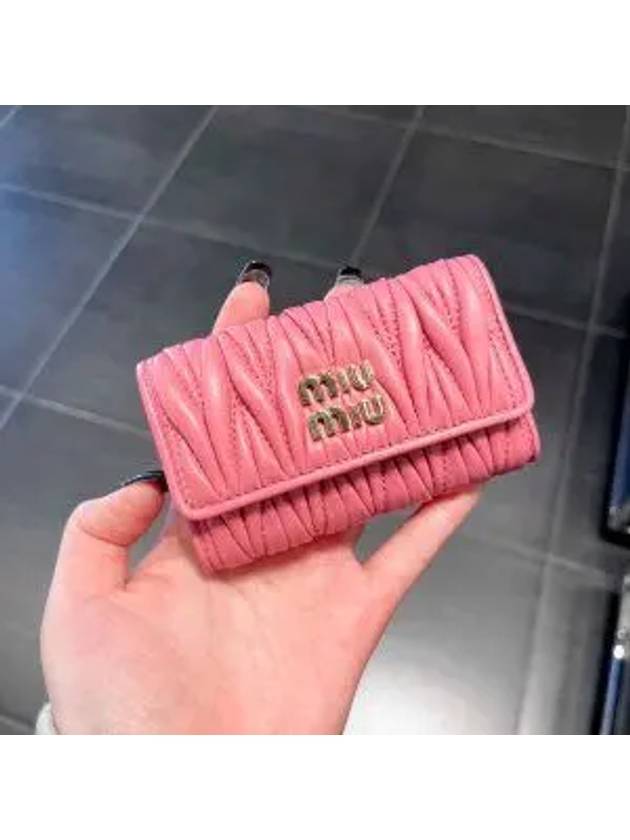 Gold Logo Plaque Matelasse Leather Key Holder Pink - MIU MIU - BALAAN 3