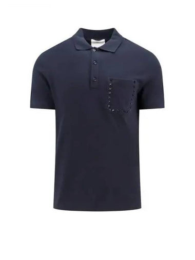 Rockstud Untitled Studs Cotton Polo Shirt Navy - VALENTINO - BALAAN 1