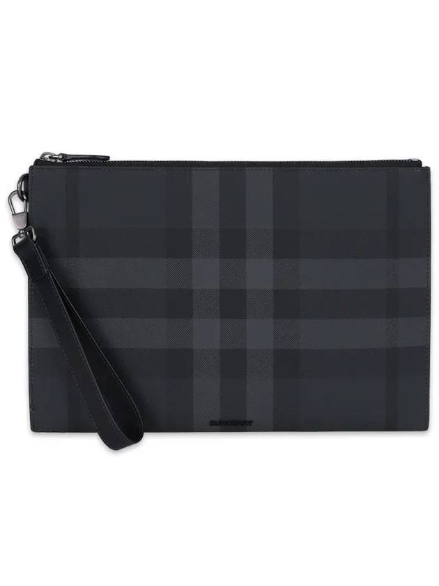 Check Large Zip Pouch Clutch Bag Charcoal - BURBERRY - BALAAN 3