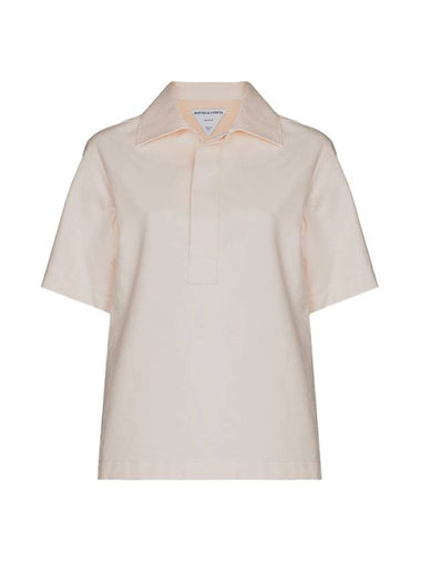 Women's Knotted Cotton Twill Polo Shirt Beige - BOTTEGA VENETA - BALAAN 1