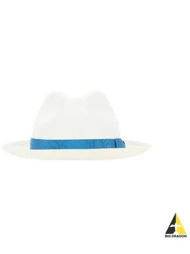 Borsalino Straw Ribbon Fedora Hat White Blue 140338 - BORSALINO - BALAAN 1