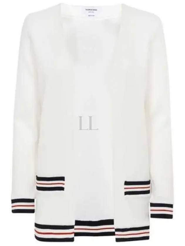 Cricket Stripe Lightweight Textured Cotton V-Neck Cardigan White - THOM BROWNE - BALAAN 2