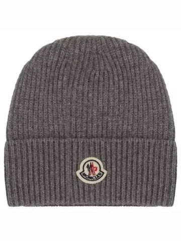 Logo Patch Cashmere Wool Beanie Gray Hat 3B00054 M1900 935 - MONCLER - BALAAN 1