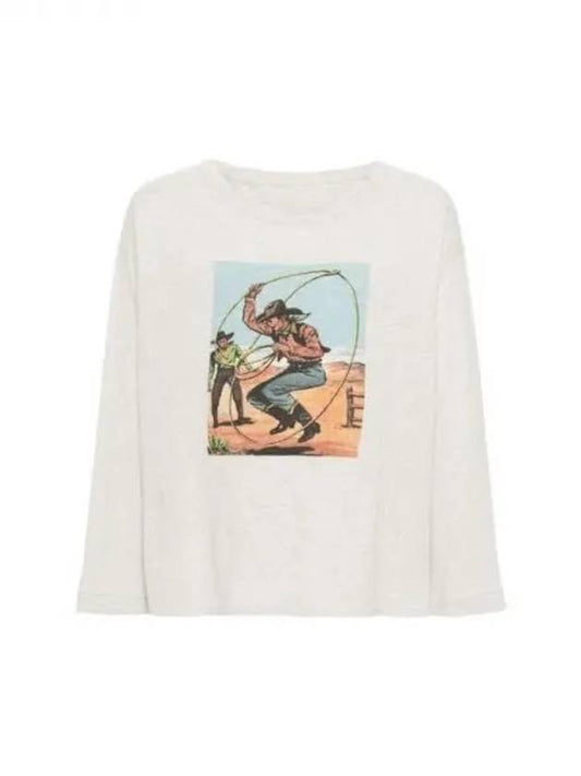 Cowboy Graphic Print Cotton Long Sleeve T-Shirt Oat Meal - MAISON MARGIELA - BALAAN 2