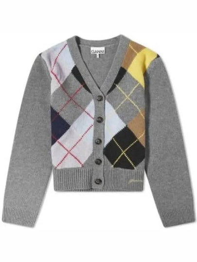 Argyle Pattern Cardigan Grey - GANNI - BALAAN 2