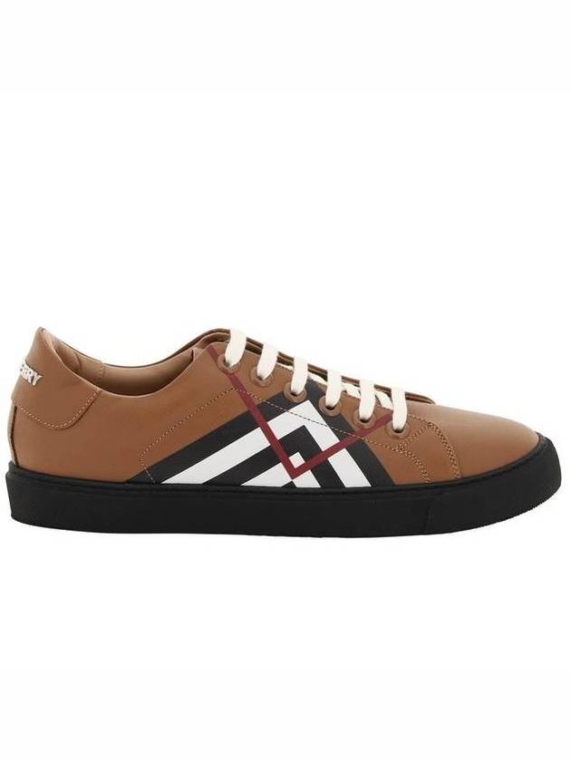 Chevron Check Leather Low Top Sneakers Brown - BURBERRY - BALAAN 7