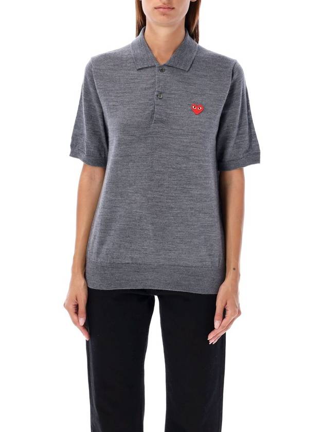 Comme Des Garçons Play Red Heart Knit Polo Shirt - COMME DES GARCONS PLAY - BALAAN 1