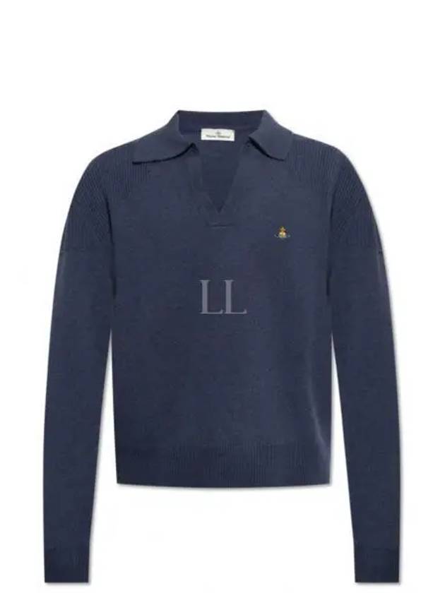 Football Polo Wool Knit Top Navy - VIVIENNE WESTWOOD - BALAAN 2