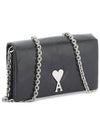 Heart Logo Plaque Leather Chain Long Wallet Black - AMI - BALAAN 4