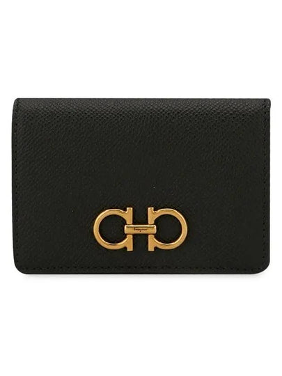 Gancini Leather Card Wallet Black - SALVATORE FERRAGAMO - BALAAN 2