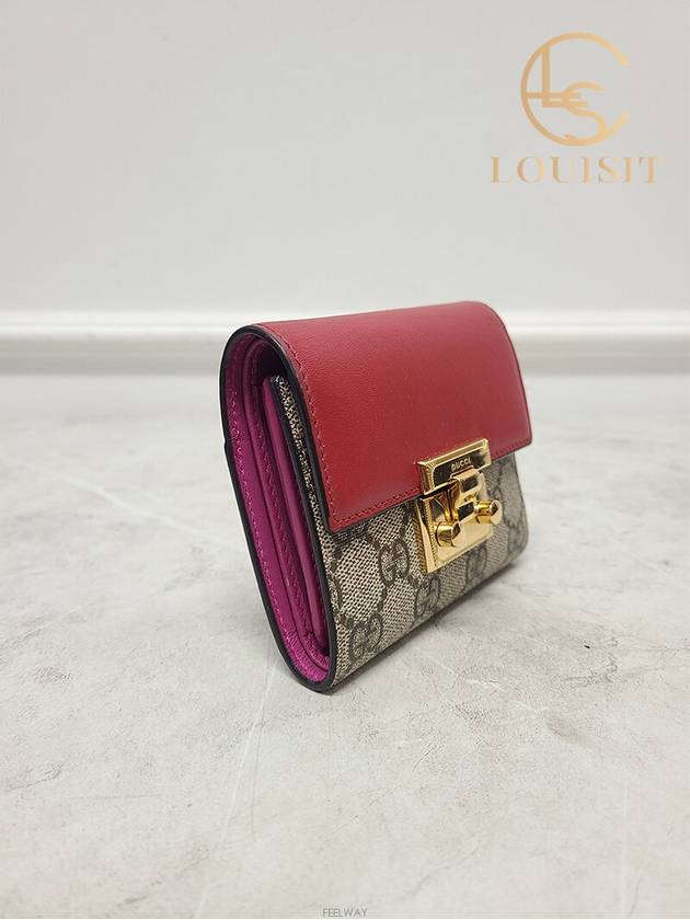 Used luxury goods Lewis It Beige red GG Supreme padlock bi fold wallet - GUCCI - BALAAN 3