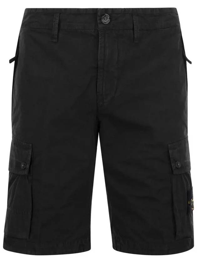 Logo Cotton Slim Cargo Shorts Black - STONE ISLAND - BALAAN 3