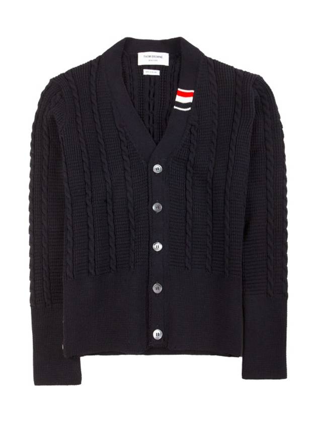 Cable Knitwear Virgin Wool Cardigan Navy - THOM BROWNE - BALAAN 2