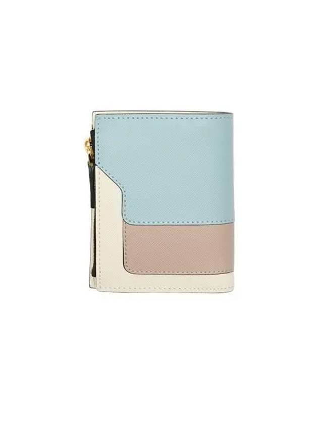 Color Block Leather Half Wallet Blue - MARNI - BALAAN 3