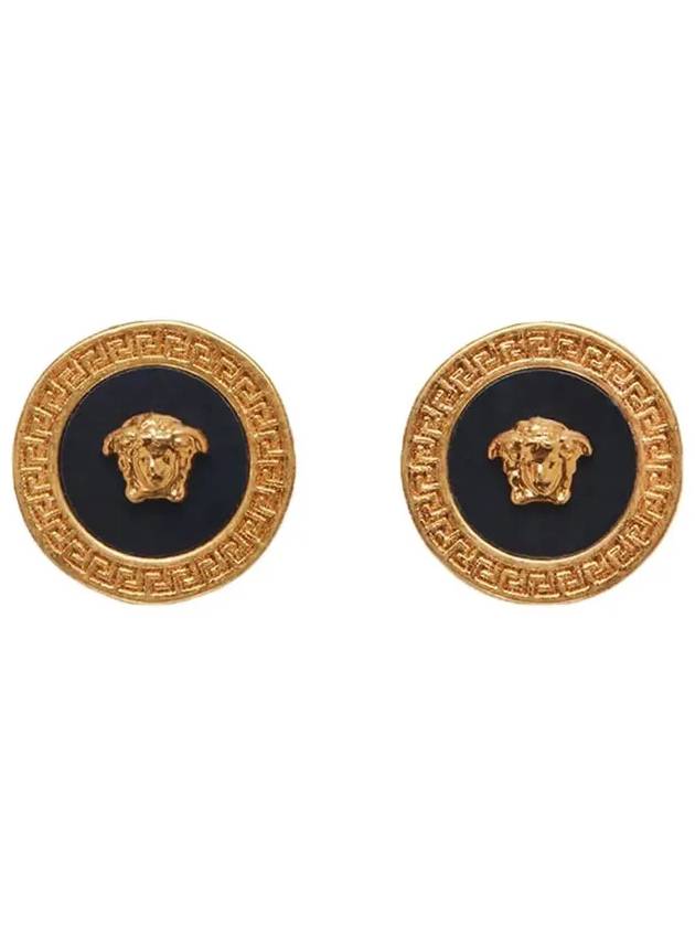 Enamel Medusa Stud Earrings Black Gold - VERSACE - BALAAN 3