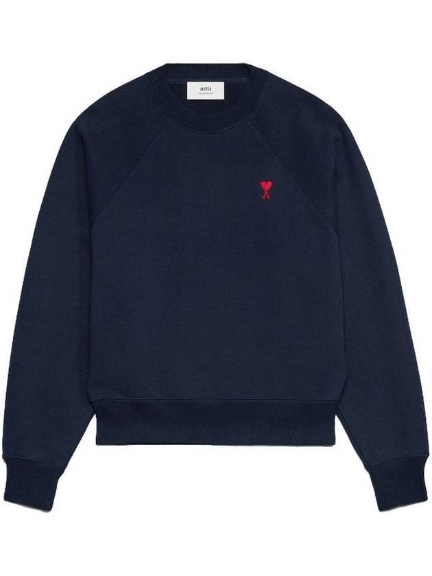 Heart Logo Organic Cotton Sweatshirt Navy - AMI - BALAAN 5