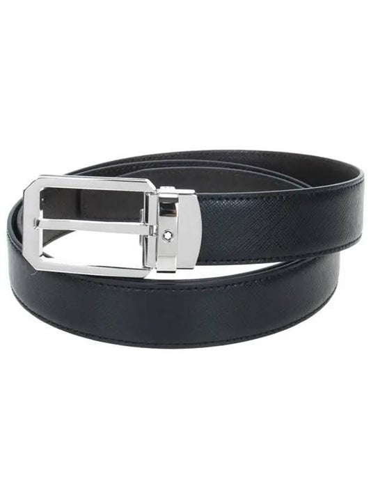 Men's Reversible Square Buckle Leather Belt Black Brown - MONTBLANC - BALAAN 2