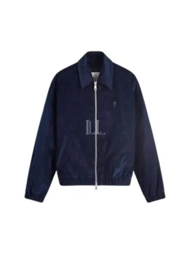 Heart Logo Corduroy Cotton Zip-Up Jacket Navy - AMI - BALAAN 2