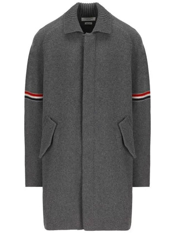 Arm Banding Striped Car Voile Wool Single Coat Grey - THOM BROWNE - BALAAN 1