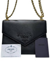 1BD127 Black Saffiano Monochrome Gold Chain Cross Bag - PRADA - BALAAN 9