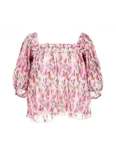 Pleated Georgette Puff Sleeve Smock Blouse Pink - GANNI - BALAAN 2