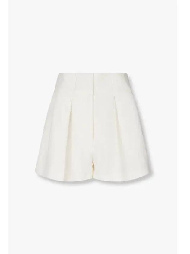 Women s Cotton Tweed Pleated Shorts White - EMPORIO ARMANI - BALAAN 1