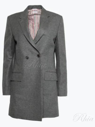 Women's Flannel Sports Wool Double Coat Medium Grey - THOM BROWNE - BALAAN 2