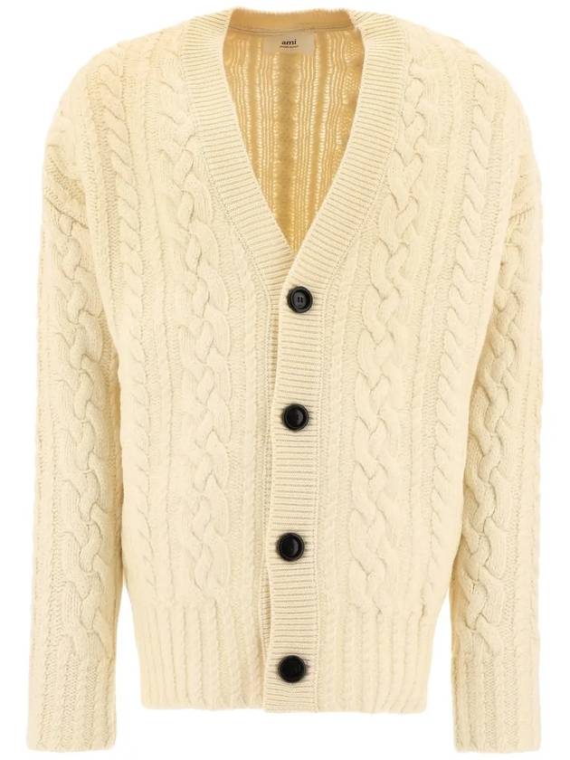 cable V-neck knit cardigan cream - AMI - BALAAN 3