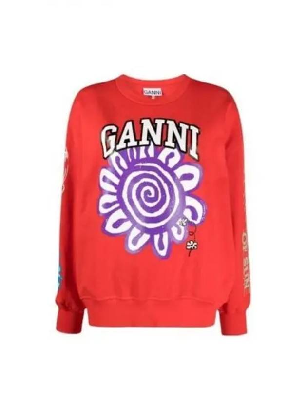 Print Organic Cotton Sweatshirt Red - GANNI - BALAAN 2