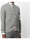 4-Bar Striped Waffle High V-Neck Cardigan Light Grey - THOM BROWNE - BALAAN 4