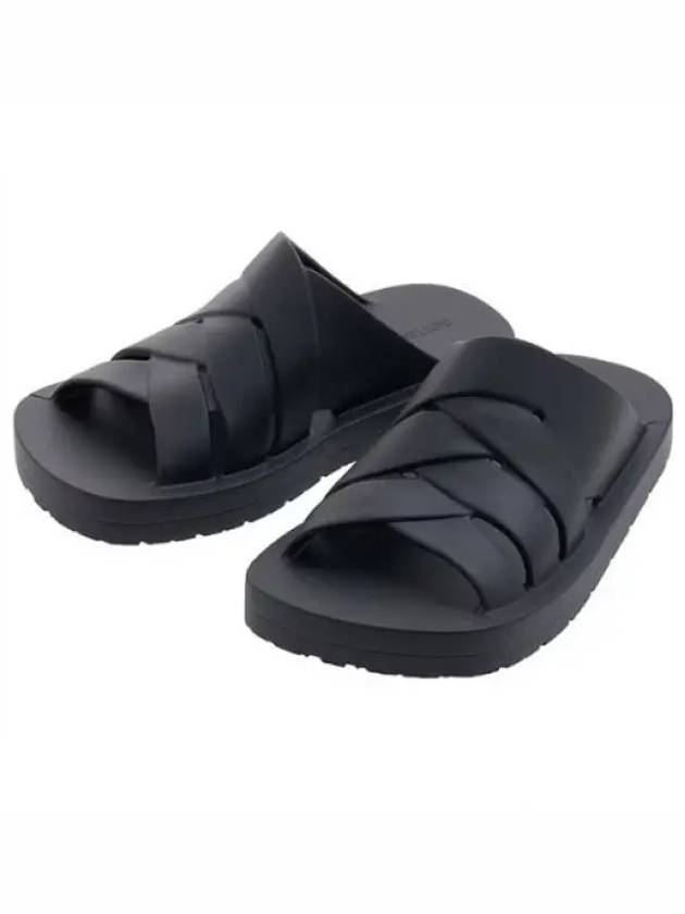 Flintston Intrecciato Matte Rubber Sandals Black - BOTTEGA VENETA - BALAAN 2