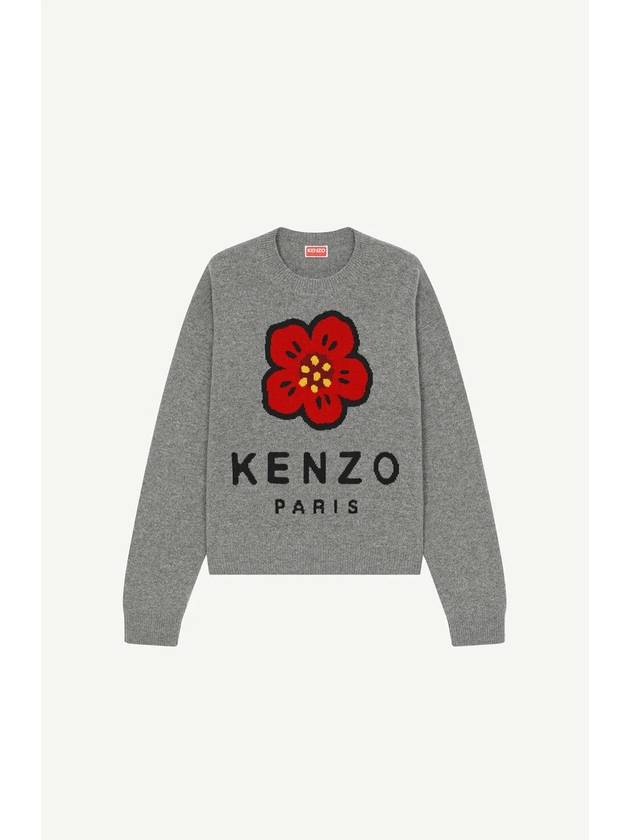 Balk Flower Merino Wool Knit Top Gray - KENZO - BALAAN.