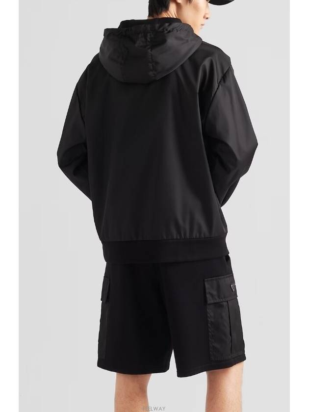 Reversible Cotton Fleece Re-Nylon Zip-up Hoodie Black - PRADA - BALAAN 6