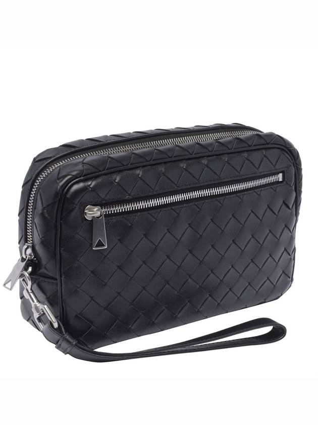 Intrecciato Zipper Leather Pouch Bag Black - BOTTEGA VENETA - BALAAN 3