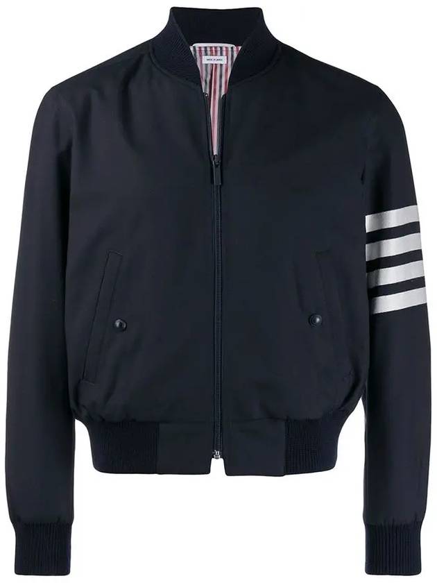 Diagonal Striped Knit Rib Blouson Bomber Jacket Navy - THOM BROWNE - BALAAN 2