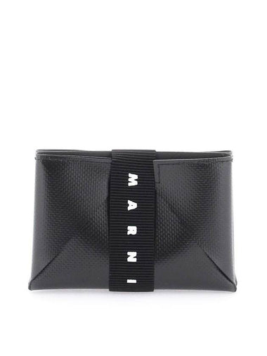 Logo Strap Leather Card Wallet Black - MARNI - BALAAN 1