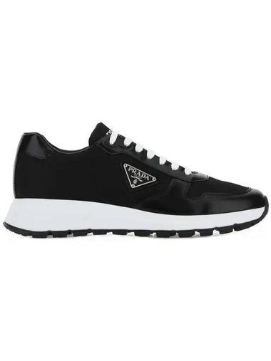 Prax 01 Re-Nylon Brushed Leather Low-Top Sneakers Black - PRADA - BALAAN 1